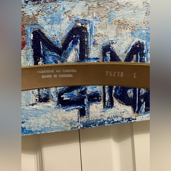 Cream Suede 1” Leather Belt with rectangular Buckle Sz. L - Picture 7 of 9